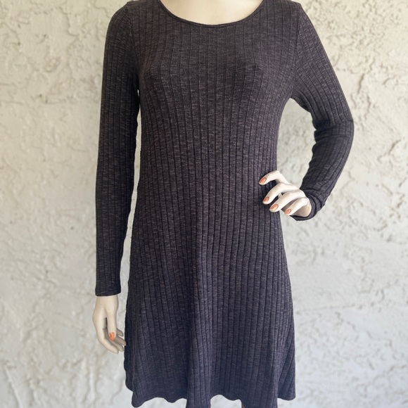 MICHAEL STARS Dress Charcoal Gray Ribbed Stretch Long Sleeve Sweater Tunic M - Picture 2 of 7